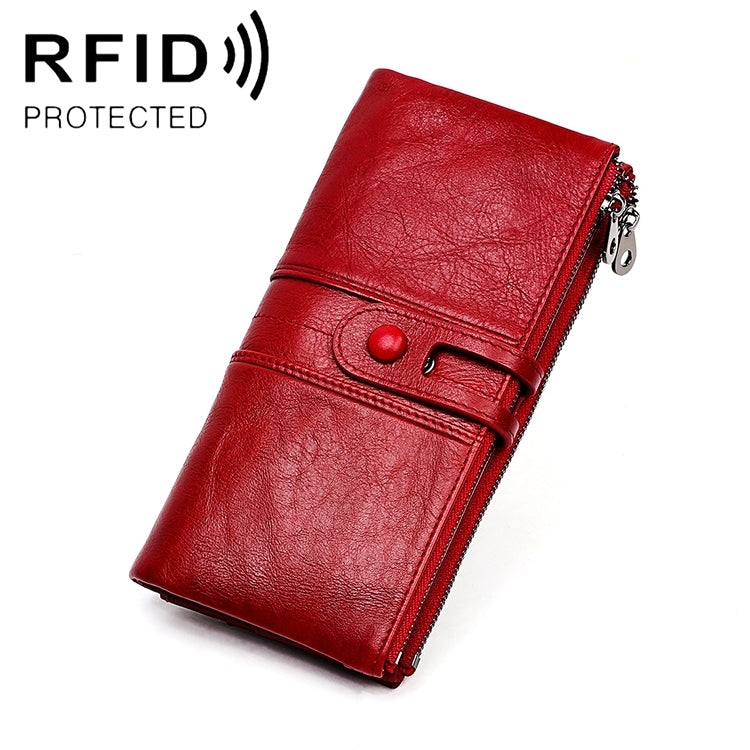 3520 롱 소가죽 가죽 접이식 안티마그네틱 RFID 여성용 지갑, 카드 슬롯 포함, 3520 레드, 3520 황갈색, 3520 블랙, 3520 커피, 3520 블루