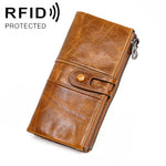 3520 롱 소가죽 가죽 접이식 안티마그네틱 RFID 여성용 지갑, 카드 슬롯 포함, 3520 레드, 3520 황갈색, 3520 블랙, 3520 커피, 3520 블루