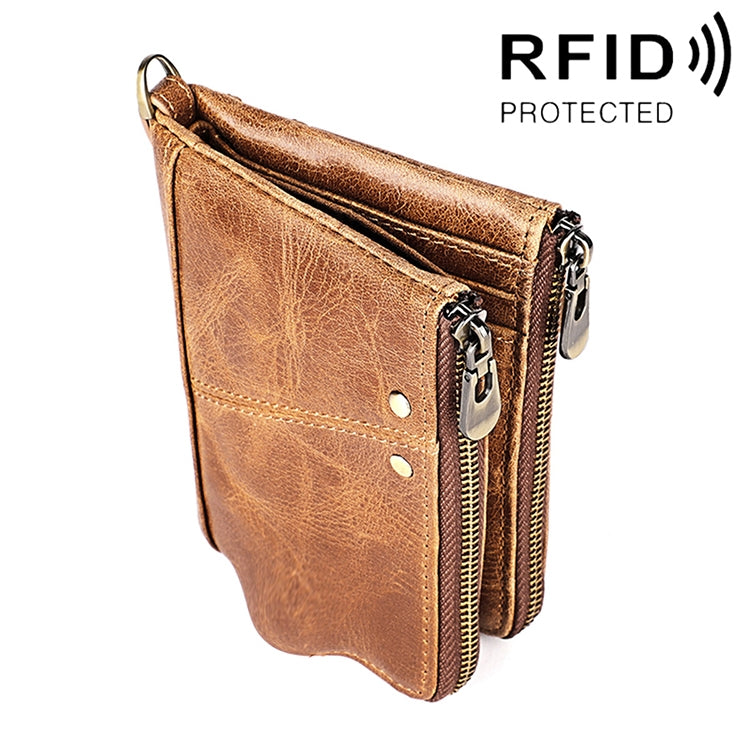 3533 롱 크레이지 호스 텍스처 소가죽 접이식 안티마그네틱 RFID 지갑 클러치 백 남성용, 카드 슬롯 포함, 3533 황갈색, 3533 블랙, 3533 커피, 3533 블루, 3533 레드