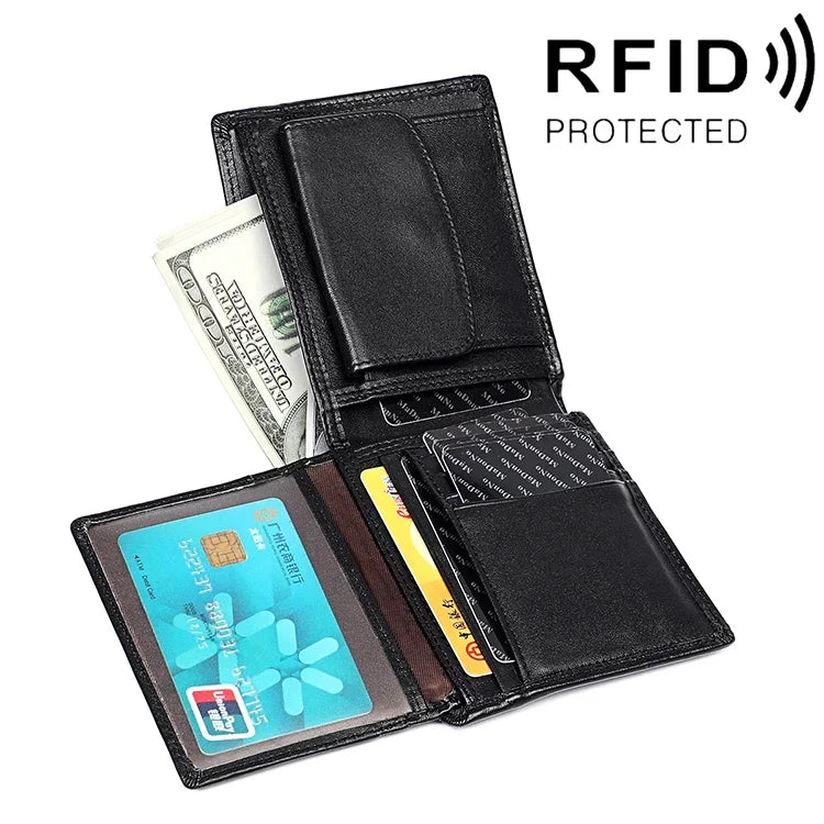8020 가로형 레트로 크레이지 호스 텍스처 가죽 자성 방지 RFID 지갑 클러치 백 남성용, 카드 슬롯 포함, 8020 블랙, 8020 커피, 8020 황갈색