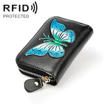 KB152 나비 패턴 지퍼 소가죽 가죽 오르간형 다중 카드 슬롯 안티마그네틱 RFID 여성용 지갑, KB152 컬러, KB152 블루, KB152 퍼플, KB152 실버
