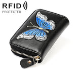 KB152 나비 패턴 지퍼 소가죽 가죽 오르간형 다중 카드 슬롯 안티마그네틱 RFID 여성용 지갑, KB152 컬러, KB152 블루, KB152 퍼플, KB152 실버
