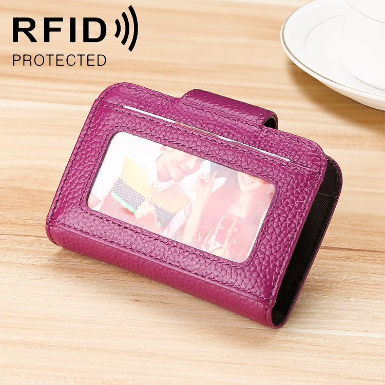KB188 가로형 소가죽 가죽 오르간형 다중 카드 슬롯 안티마그네틱 RFID 여성용 지갑, 투명 창 포함, KB188 퍼플, KB188 로즈 레드, KB188 사파이어 블루, KB188 블랙, KB188 커피