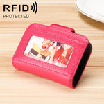 KB188 가로형 소가죽 가죽 오르간형 다중 카드 슬롯 안티마그네틱 RFID 여성용 지갑, 투명 창 포함, KB188 퍼플, KB188 로즈 레드, KB188 사파이어 블루, KB188 블랙, KB188 커피
