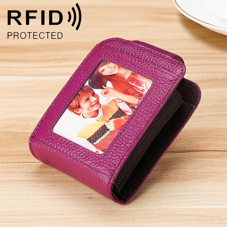 KB189 세로형 소가죽 오르간 모양 다중 카드 슬롯 방자성 RFID 여성용 지갑, 투명 창 포함, KB189 보라색, KB189 장미 빨강, KB189 사파이어 블루, KB189 검정