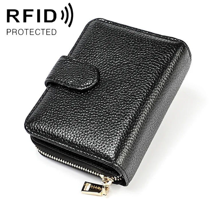 KB192 버클 지퍼 소가죽 오르간형 다중 카드 슬롯 안티마그네틱 RFID 지갑 클러치 백 남성용, KB192 블랙
