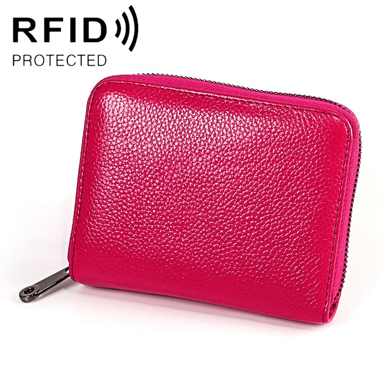 KB195 지퍼 소가죽 이중 행 오르간 모양 다중 카드 슬롯 방자기 RFID 지갑 클러치 가방 여성용, KB195 핑크, KB195 보라, KB195 장미 빨강, KB195 검정, KB195 커피