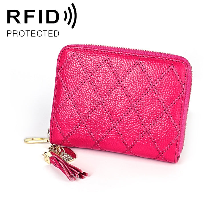 KB213 다이아몬드 텍스처 지퍼 소가죽 더블 로우 오르간형 다중 카드 슬롯 안티마그네틱 RFID 지갑 클러치 백 여성용, KB213 블루, KB213 연핑크, KB213 로즈 레드, KB213 블랙, KB213 핑크