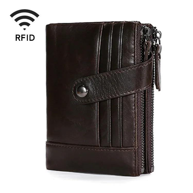 TP-196 다기능 레트로 소가죽 가죽 다중 카드 슬롯 이중 지퍼 RFID 지갑