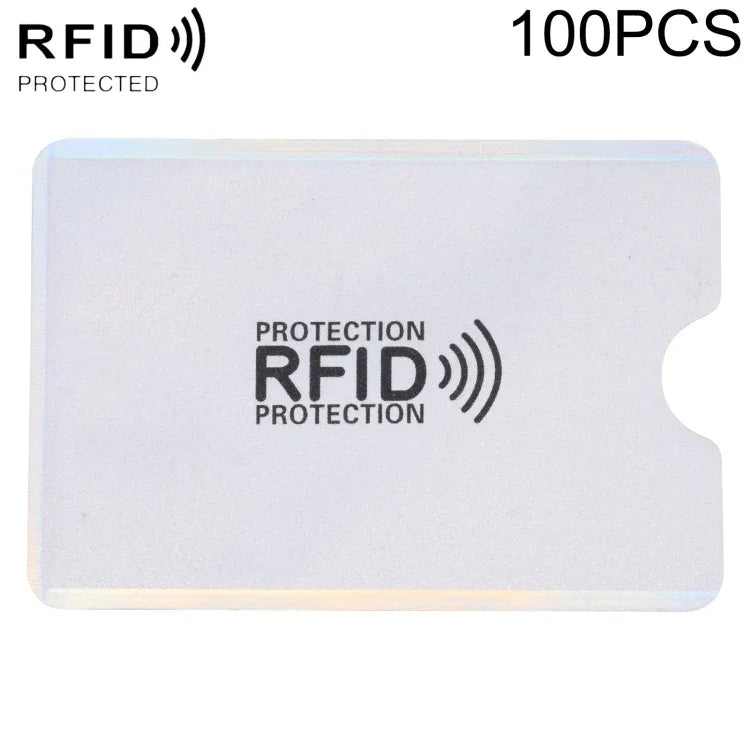 100개 알루미늄 호일 도난 방지 RFID 차단 슬리브 카드 보호기, 사이즈: 9.1*6.3cm, RFID 100개 (골드), RFID 100개 (실버)