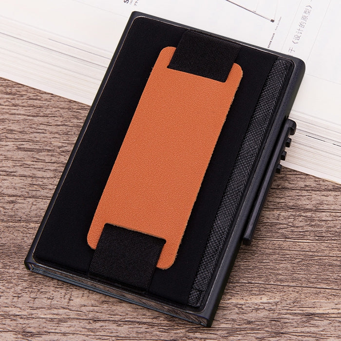 X-32C 자동 팝업 카드형 안티마그네틱 RFID 도난 방지 남성용 알루미늄 합금 A 다이얼 버튼 탄성 가방 지갑 PU 가죽 스트랩, X-32C A 다이얼 버튼 블랙, X-32C A 다이얼 버튼 실버