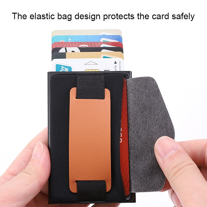 X-32C 자동 팝업 카드형 안티마그네틱 RFID 도난 방지 남성용 알루미늄 합금 A 다이얼 버튼 탄성 가방 지갑 PU 가죽 스트랩, X-32C A 다이얼 버튼 블랙, X-32C A 다이얼 버튼 실버