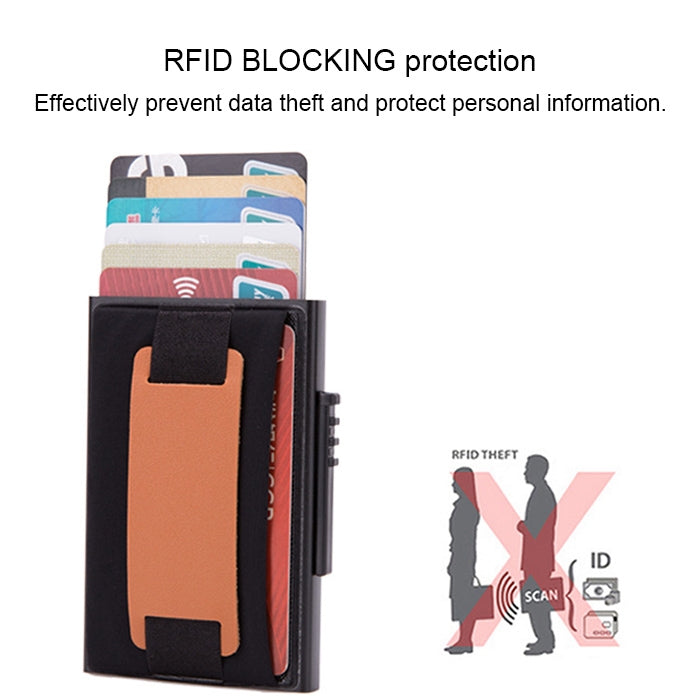 X-32C 자동 팝업 카드형 안티마그네틱 RFID 도난 방지 남성용 알루미늄 합금 A 다이얼 버튼 탄성 가방 지갑 PU 가죽 스트랩, X-32C A 다이얼 버튼 블랙, X-32C A 다이얼 버튼 실버