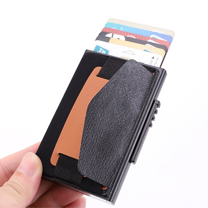 X-32C 자동 팝업 카드형 안티마그네틱 RFID 도난 방지 남성용 알루미늄 합금 A 다이얼 버튼 탄성 가방 지갑 PU 가죽 스트랩, X-32C A 다이얼 버튼 블랙, X-32C A 다이얼 버튼 실버