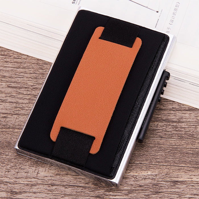 X-32C 자동 팝업 카드형 안티마그네틱 RFID 도난 방지 남성용 알루미늄 합금 A 다이얼 버튼 탄성 가방 지갑 PU 가죽 스트랩, X-32C A 다이얼 버튼 블랙, X-32C A 다이얼 버튼 실버