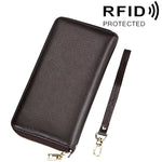 정품 소가죽 리치 텍스처 지퍼 롱 스타일 카드 홀더 지갑 RFID 차단 동전 지갑 카드 가방 보호 케이스 손목 스트랩 포함 여성용, 크기: 20*10.5*3cm