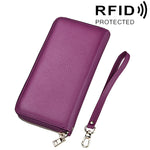 정품 소가죽 리치 텍스처 지퍼 롱 스타일 카드 홀더 지갑 RFID 차단 동전 지갑 카드 가방 보호 케이스 손목 스트랩 포함 여성용, 크기: 20*10.5*3cm