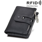 정품 소가죽 크레이지 호스 텍스처 지퍼 3단 카드 홀더 지갑 RFID 차단 동전 지갑 카드 가방 보호 케이스 남성용, 크기: 12*9.5*3.5cm