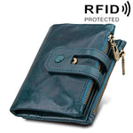 정품 소가죽 크레이지 호스 텍스처 지퍼 3단 카드 홀더 지갑 RFID 차단 동전 지갑 카드 가방 보호 케이스 남성용, 크기: 12*9.5*3.5cm