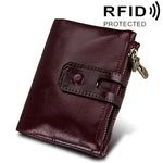 정품 소가죽 크레이지 호스 텍스처 지퍼 3단 카드 홀더 지갑 RFID 차단 동전 지갑 카드 가방 보호 케이스 남성용, 크기: 12*9.5*3.5cm