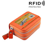 정품 소가죽 이중 레이어 단색 지퍼 카드 홀더 지갑 RFID 차단 동전 지갑 카드 가방 보호 케이스 11개 카드 슬롯 및 동전 수납 공간 포함, 사이즈: 11*7.5*4.5cm