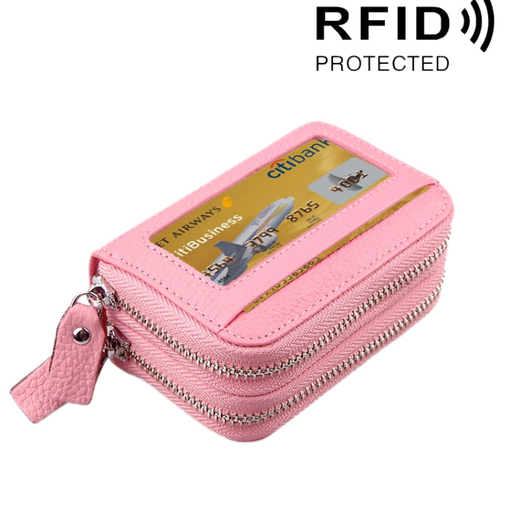 정품 소가죽 이중 레이어 단색 지퍼 카드 홀더 지갑 RFID 차단 동전 지갑 카드 가방 보호 케이스 11개 카드 슬롯 및 동전 수납 공간 포함, 사이즈: 11*7.5*4.5cm