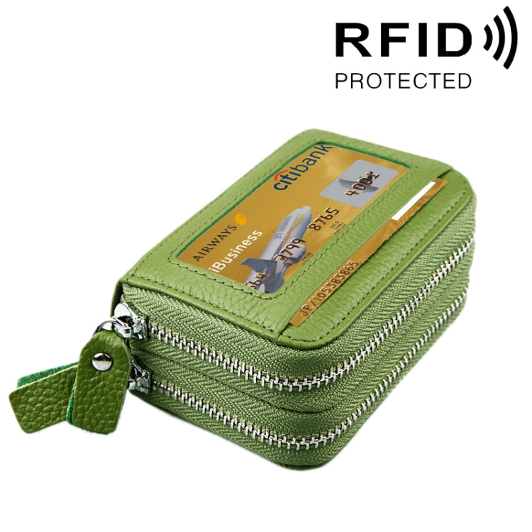 정품 소가죽 이중 레이어 단색 지퍼 카드 홀더 지갑 RFID 차단 동전 지갑 카드 가방 보호 케이스 11개 카드 슬롯 및 동전 수납 공간 포함, 사이즈: 11*7.5*4.5cm