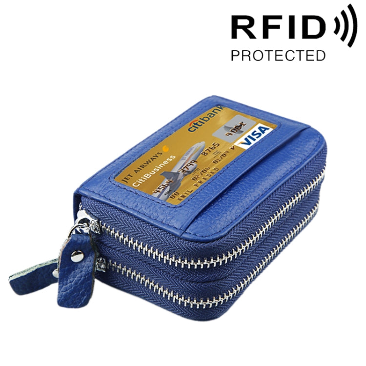 정품 소가죽 이중 레이어 단색 지퍼 카드 홀더 지갑 RFID 차단 동전 지갑 카드 가방 보호 케이스 11개 카드 슬롯 및 동전 수납 공간 포함, 사이즈: 11*7.5*4.5cm