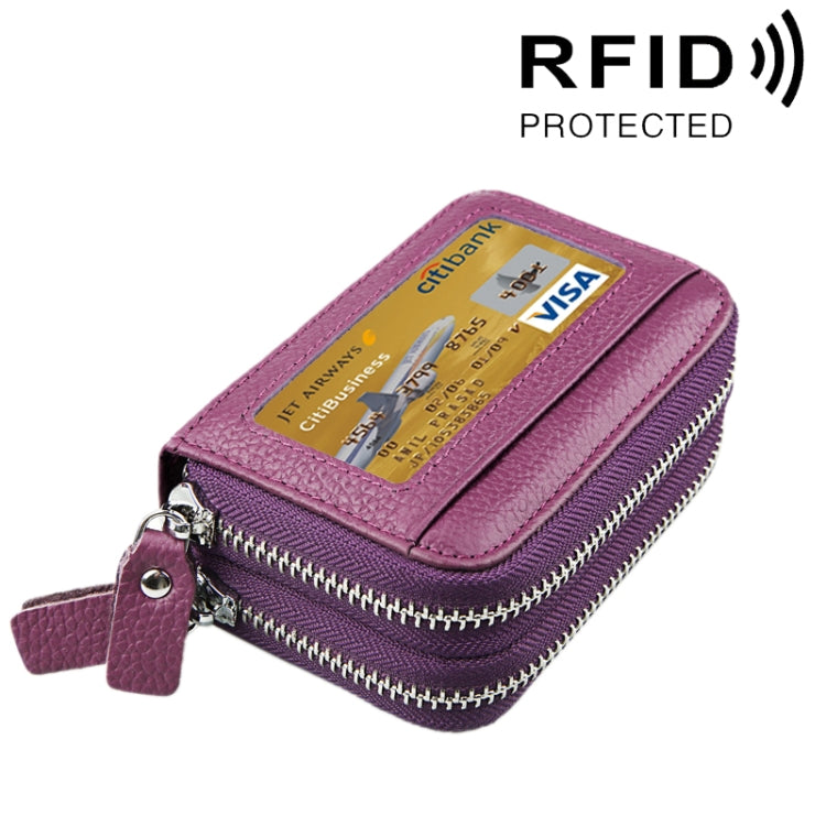 정품 소가죽 이중 레이어 단색 지퍼 카드 홀더 지갑 RFID 차단 동전 지갑 카드 가방 보호 케이스 11개 카드 슬롯 및 동전 수납 공간 포함, 사이즈: 11*7.5*4.5cm