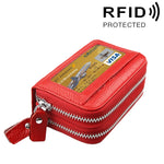 정품 소가죽 이중 레이어 단색 지퍼 카드 홀더 지갑 RFID 차단 동전 지갑 카드 가방 보호 케이스 11개 카드 슬롯 및 동전 수납 공간 포함, 사이즈: 11*7.5*4.5cm