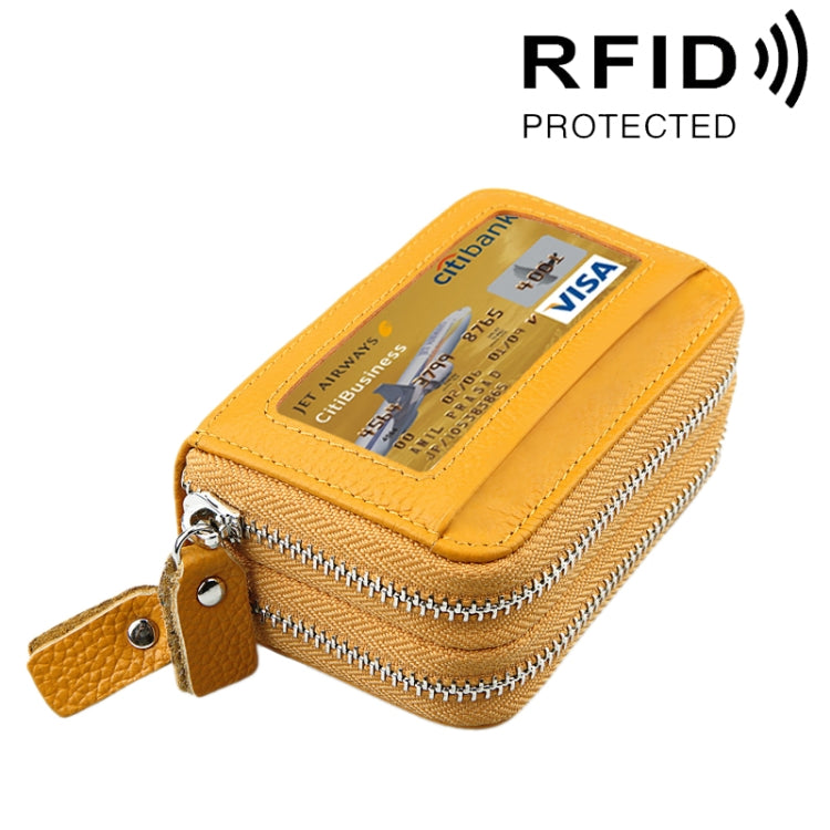정품 소가죽 이중 레이어 단색 지퍼 카드 홀더 지갑 RFID 차단 동전 지갑 카드 가방 보호 케이스 11개 카드 슬롯 및 동전 수납 공간 포함, 사이즈: 11*7.5*4.5cm