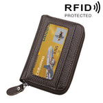 정품 소가죽 단색 지퍼 가로형 카드 지갑 RFID 차단 카드 가방 보호 케이스 12 카드 슬롯, 사이즈: 11.5*7.5cm
