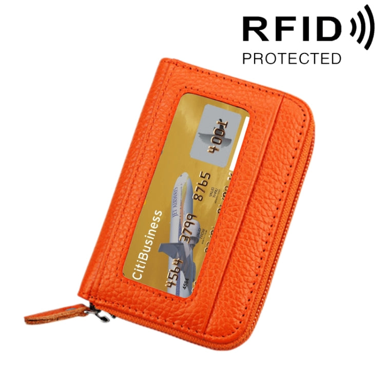 정품 소가죽 단색 지퍼 가로형 카드 지갑 RFID 차단 카드 가방 보호 케이스 12 카드 슬롯, 사이즈: 11.5*7.5cm