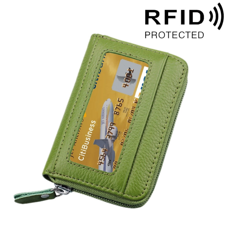 정품 소가죽 단색 지퍼 가로형 카드 지갑 RFID 차단 카드 가방 보호 케이스 12 카드 슬롯, 사이즈: 11.5*7.5cm