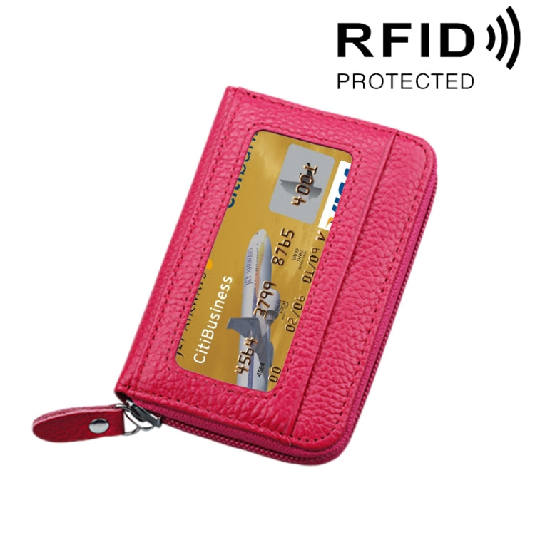 정품 소가죽 단색 지퍼 가로형 카드 지갑 RFID 차단 카드 가방 보호 케이스 12 카드 슬롯, 사이즈: 11.5*7.5cm