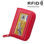 정품 소가죽 단색 지퍼 가로형 카드 지갑 RFID 차단 카드 가방 보호 케이스 12 카드 슬롯, 사이즈: 11.5*7.5cm