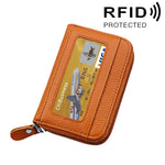 정품 소가죽 단색 지퍼 가로형 카드 지갑 RFID 차단 카드 가방 보호 케이스 12 카드 슬롯, 사이즈: 11.5*7.5cm