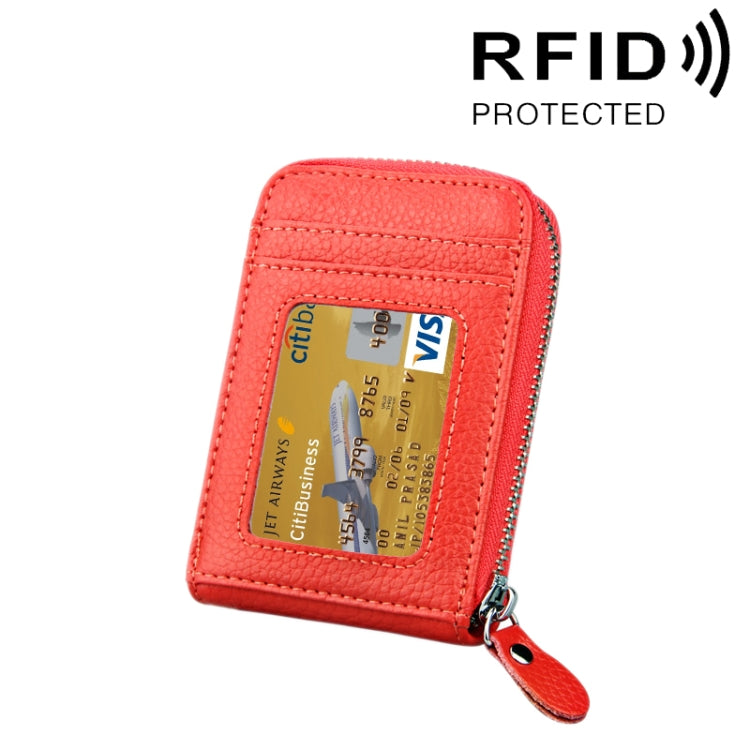정품 소가죽 단색 지퍼 세로형 카드 지갑 RFID 차단 카드 가방 보호 케이스 12 카드 슬롯, 사이즈: 11.5*7.5cm