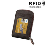 정품 소가죽 단색 지퍼 세로형 카드 지갑 RFID 차단 카드 가방 보호 케이스 12 카드 슬롯, 사이즈: 11.5*7.5cm