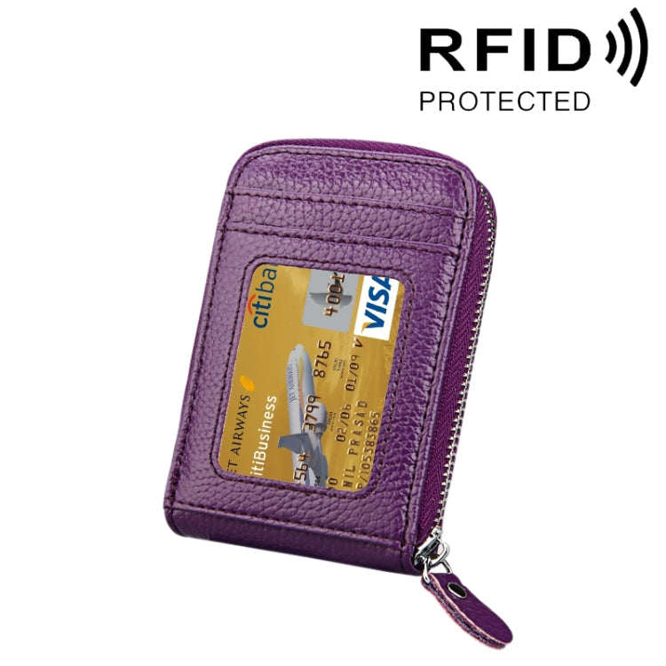 정품 소가죽 단색 지퍼 세로형 카드 지갑 RFID 차단 카드 가방 보호 케이스 12 카드 슬롯, 사이즈: 11.5*7.5cm