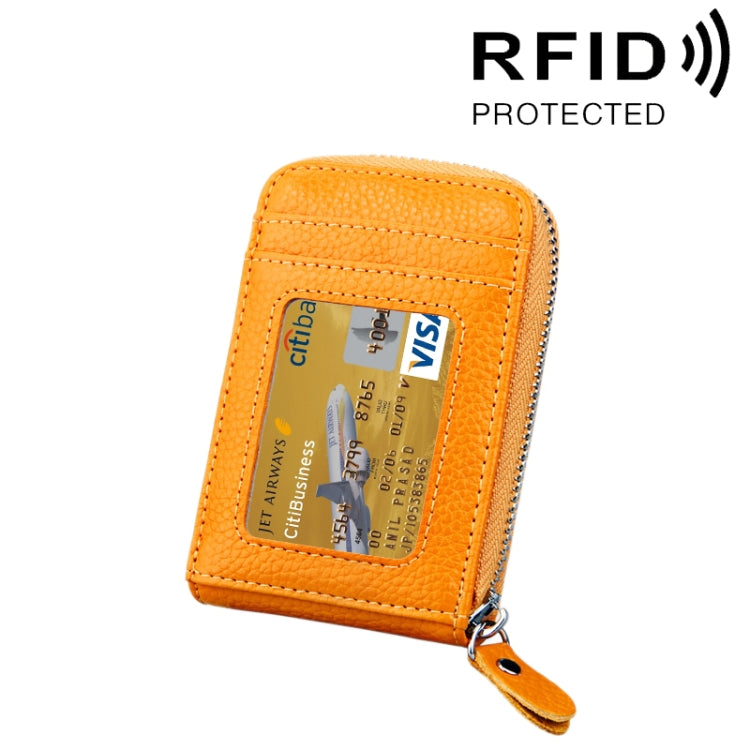 정품 소가죽 단색 지퍼 세로형 카드 지갑 RFID 차단 카드 가방 보호 케이스 12 카드 슬롯, 사이즈: 11.5*7.5cm