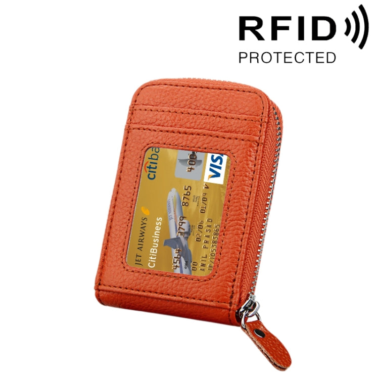정품 소가죽 단색 지퍼 세로형 카드 지갑 RFID 차단 카드 가방 보호 케이스 12 카드 슬롯, 사이즈: 11.5*7.5cm