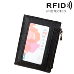 소가죽 단색 지퍼 카드 홀더 지갑 RFID 차단 카드 가방 보호 케이스 동전 지갑, 사이즈: 11*8*1.5cm