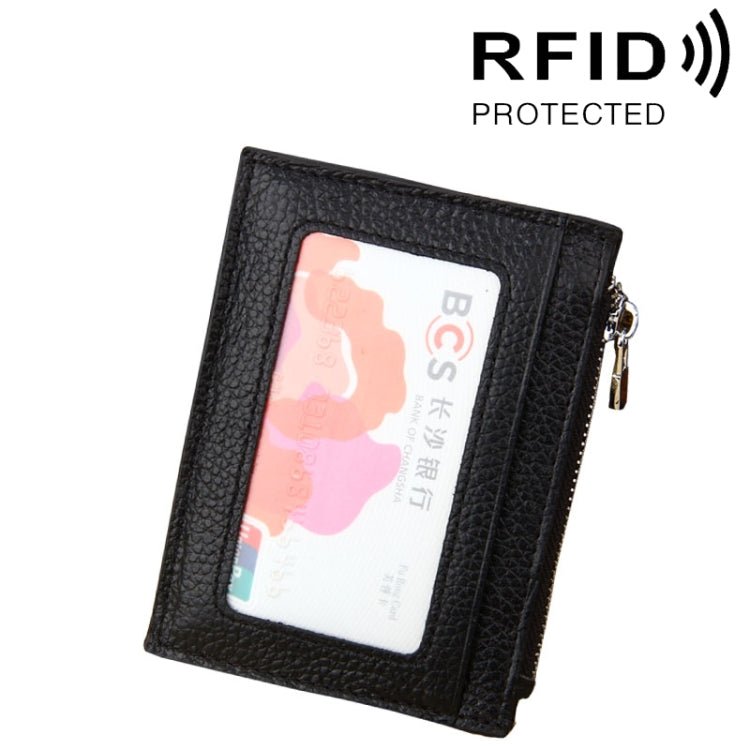 소가죽 단색 지퍼 카드 홀더 지갑 RFID 차단 카드 가방 보호 케이스 동전 지갑, 사이즈: 11*8*1.5cm
