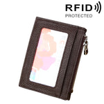 소가죽 단색 지퍼 카드 홀더 지갑 RFID 차단 카드 가방 보호 케이스 동전 지갑, 사이즈: 11*8*1.5cm