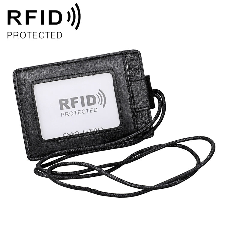 KB153 방자성 RFID 가죽 카드 홀더 신분증 배지 목걸이 포함
