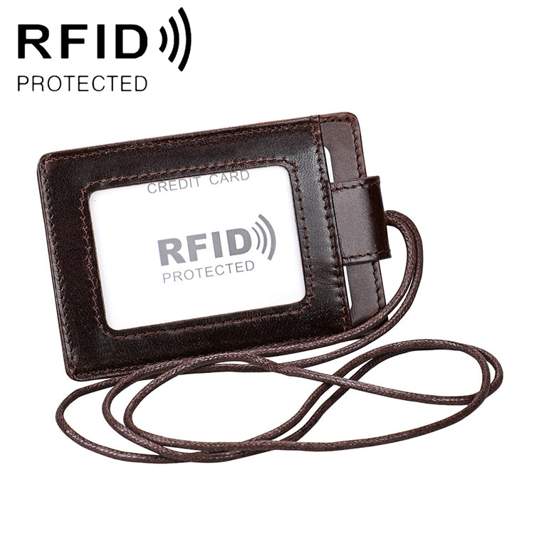 KB153 방자성 RFID 가죽 카드 홀더 신분증 배지 목걸이 포함