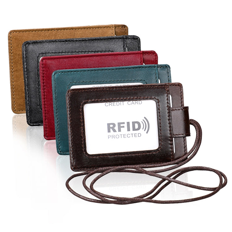 KB153 방자성 RFID 가죽 카드 홀더 신분증 배지 목걸이 포함