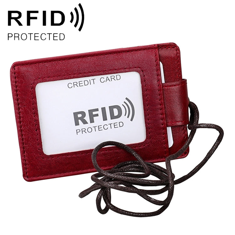 KB153 방자성 RFID 가죽 카드 홀더 신분증 배지 목걸이 포함