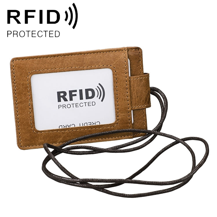 KB153 방자성 RFID 가죽 카드 홀더 신분증 배지 목걸이 포함